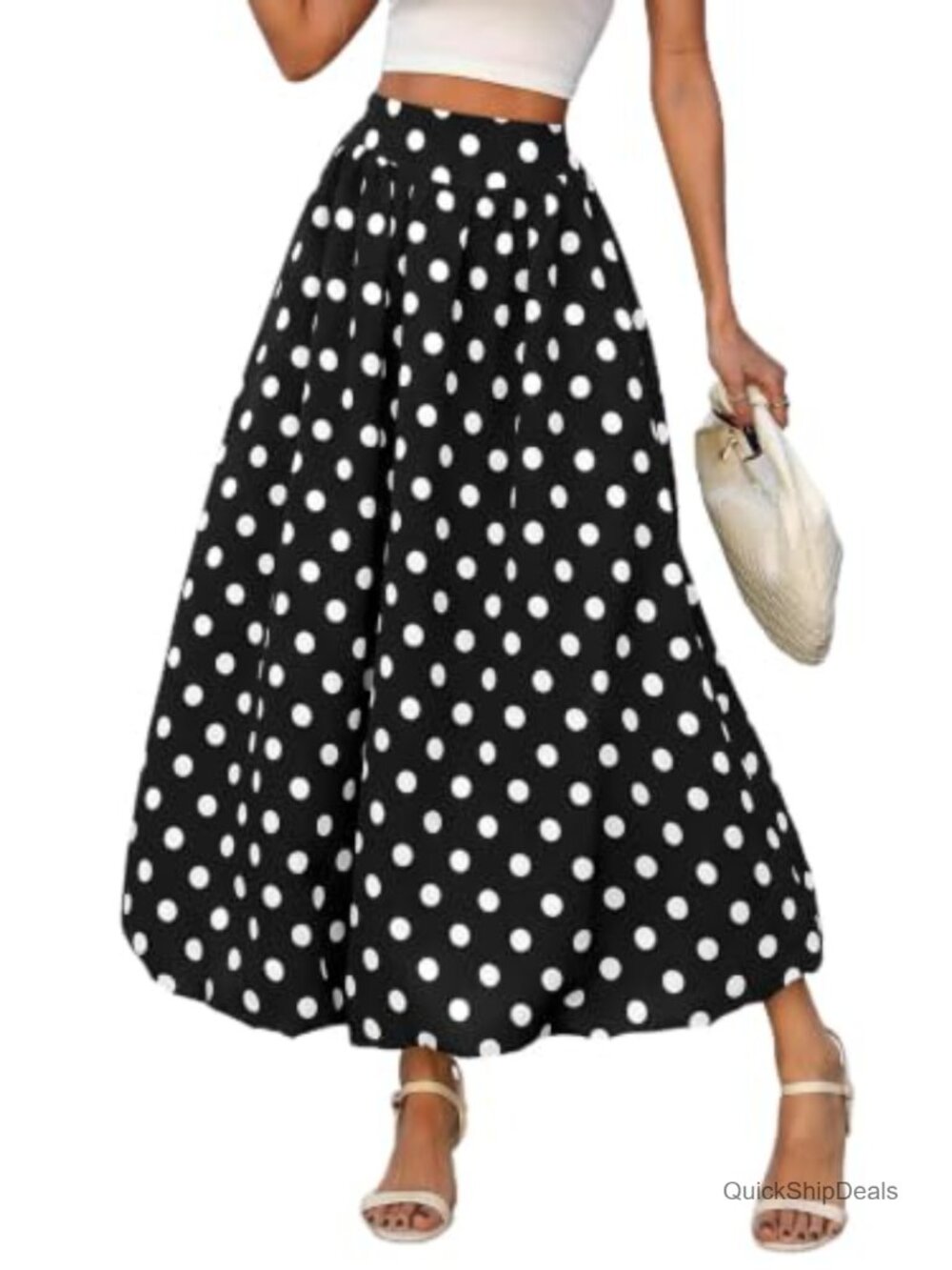 Polyester Bubble Maxi Skirt Elastic Waist A-Line Ankle Length Deep Pockets